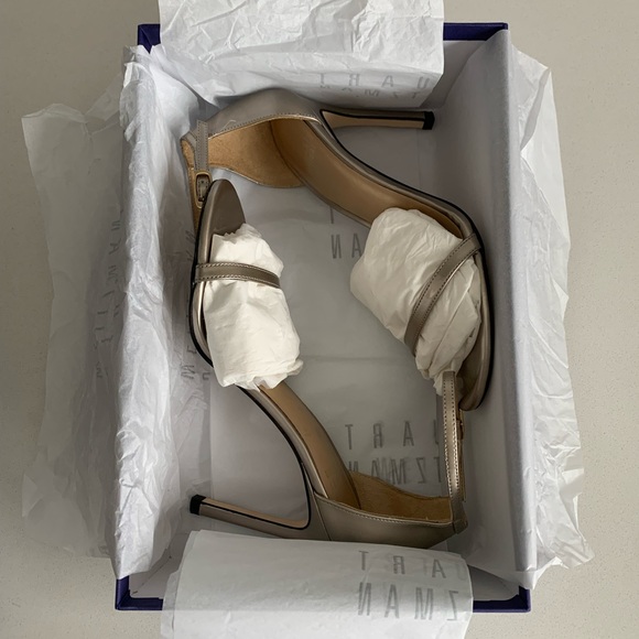 Stuart Weitzman Nudistsong Ankle Strap Heels Sandals Magnesium Quasar Silver - Picture 7 of 7